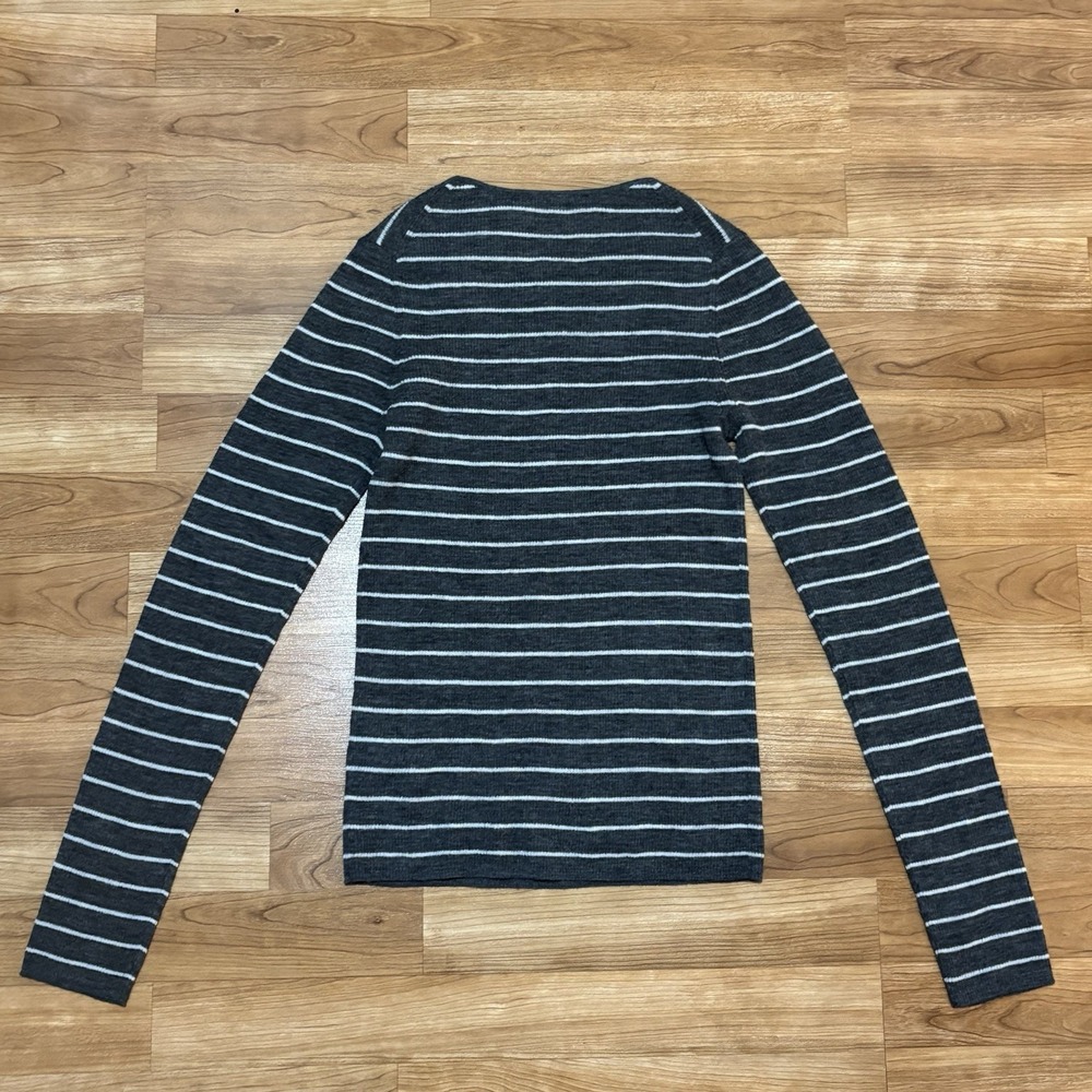 NWT $235 Vince 100% Wool Stripe Rib Knit Shirt CARBON/OFF WHITE Medium Luxury - Picture 9 of 9